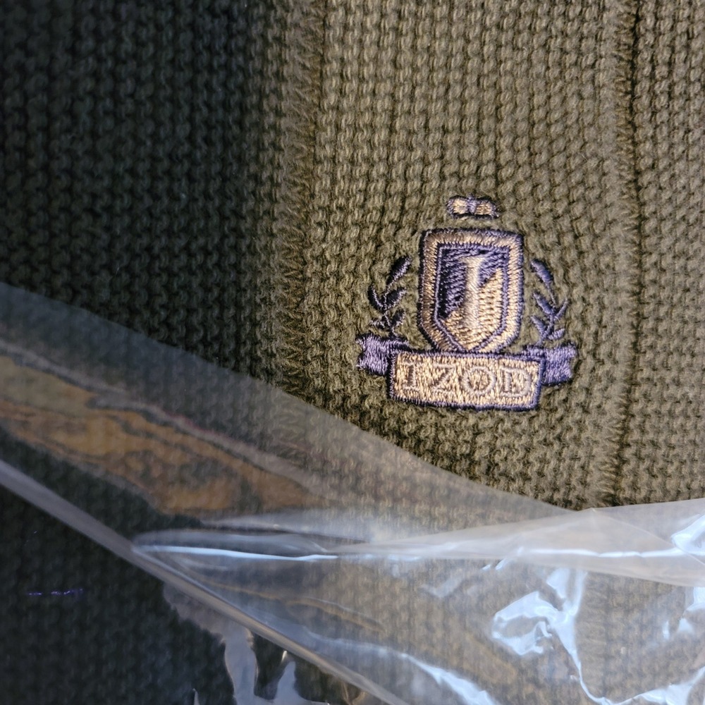 Vintage IZOD Men's Crewneck Moss Green Cotton Sweater M Preppy Academia Golf 90s - Picture 5 of 9
